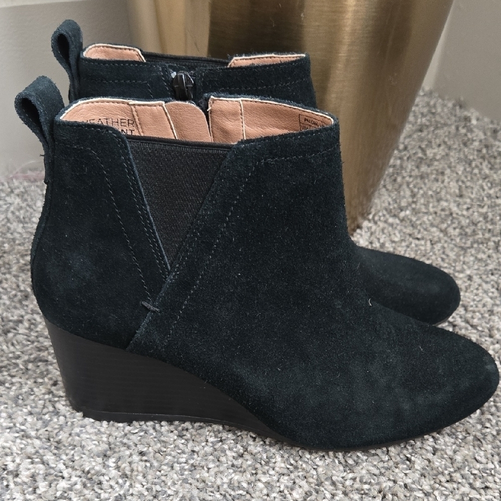 Vionic Paloma Black Ankle Weatger Resistant Wedge Booties Spring Shoes